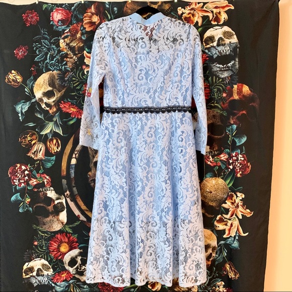 Lace & Flower Embroidered Light Blue Midi Dress - Picture 4 of 7